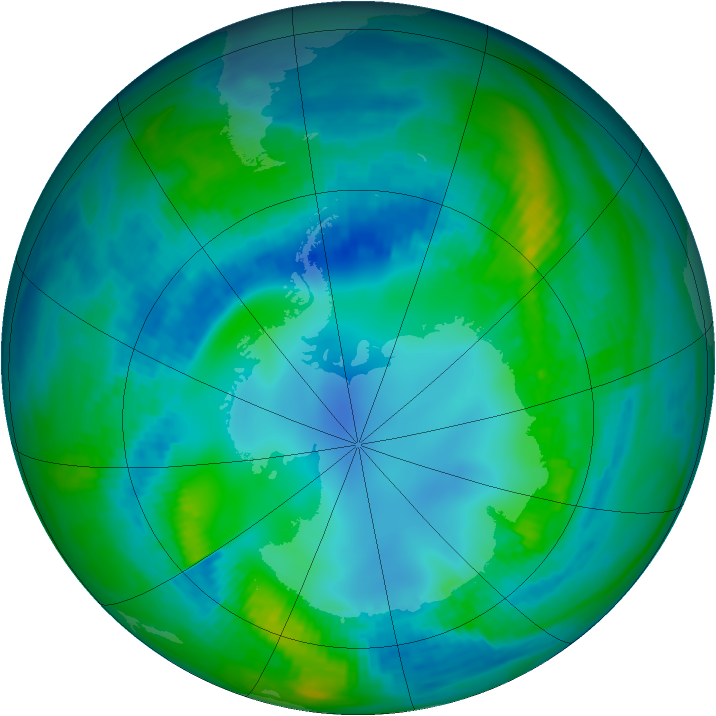 Antarctic ozone map for 05 May 1982